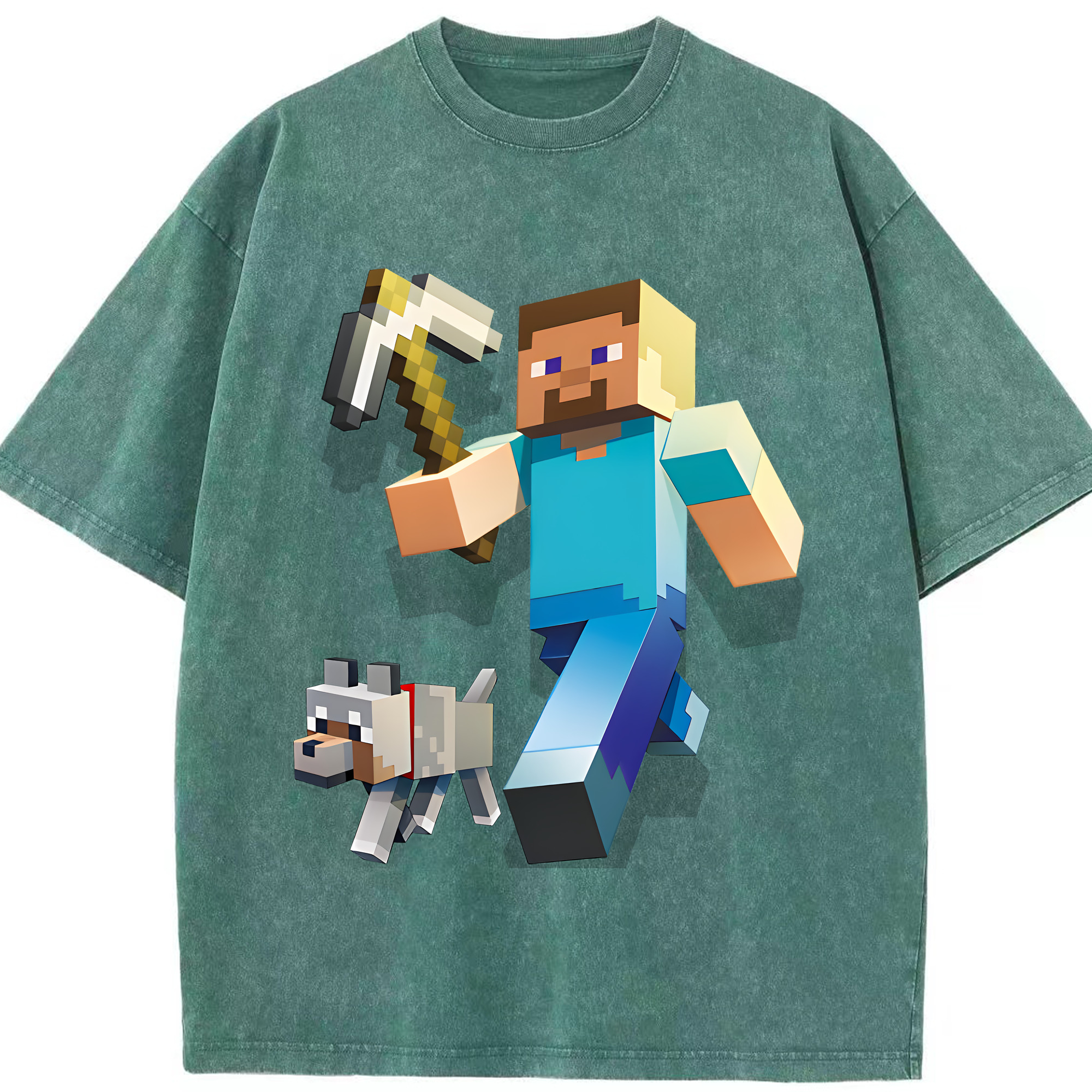 （画像用） マインクラフト ブロックの世界 Minecraft MC Block world 綿100% ヴィンテージ風 半袖Tシャツ（フロントプリント）